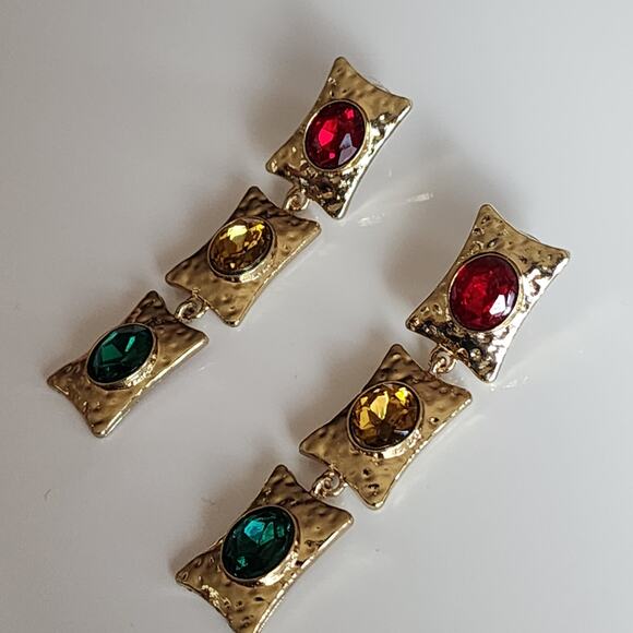 Boho Hammered Golden Rasta Dangle Earrings - Picture 6 of 6